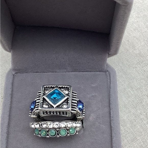 Boho Stack Silver and Blue Gemstone Rings size 7 - Picture 2 of 2